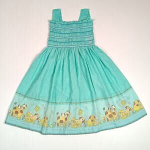 Vtg Handmade Dress Girls Sz 8-9 Teal Green Farm Animals 70s
